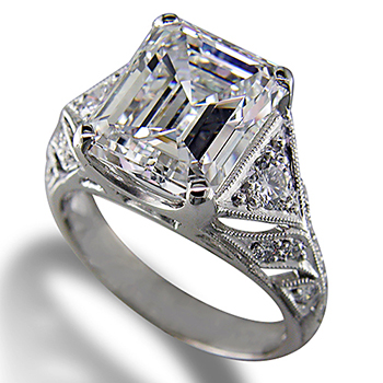 Style: ER394 ~ A truly vintage look! This is a platinum mounting that holds a 5 carat emerald cut diamond.