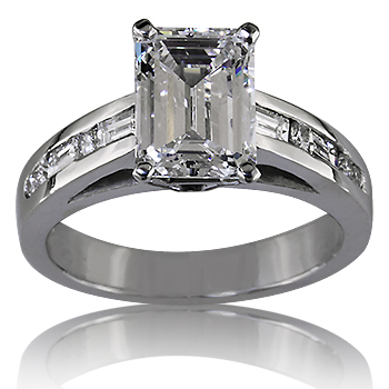 Style:LRS655 ~ This engagement ring features an emerald cut diamond with channel set diamonds on the sides.